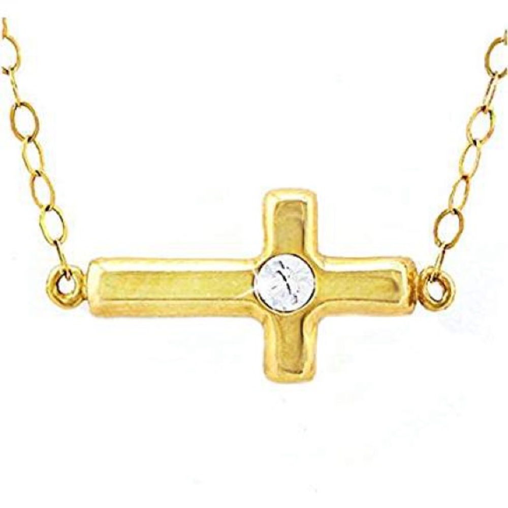 Glamouresq 10K Gold CZ 16” Long Cross Necklace